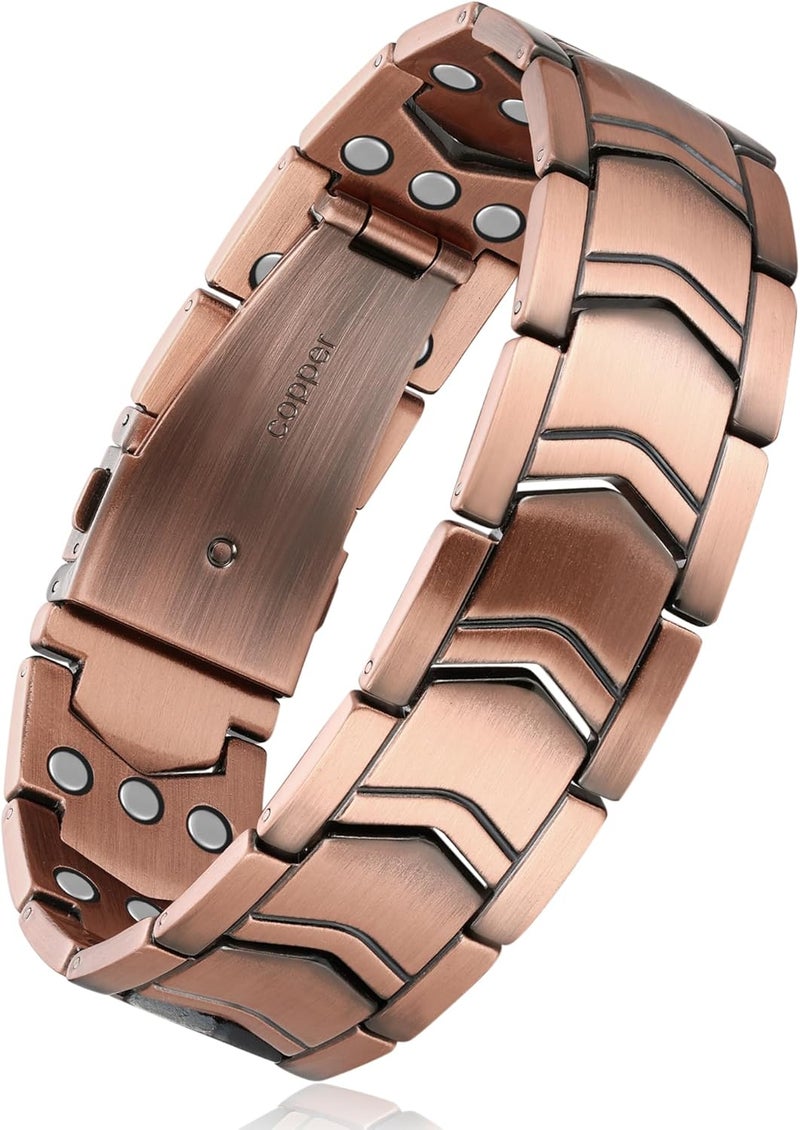 Feraco Copper Bracelet for Men 3X Strength,Magnetic Therapy Bracelet Copper Jewelry with Powerful 3800 Gauss Magnets,Premium Fold-Over Clasp - Image 1